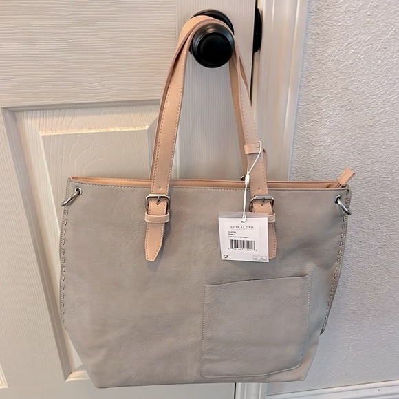 SHIRALEAH • Grey Pebbled Leather Chicago Tote Shoulder Crossbody Bag Purse - Picture 9 of 9